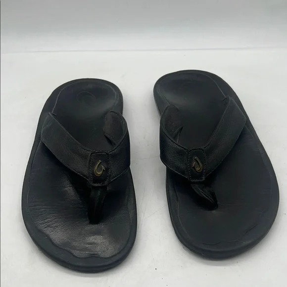OluKai | Shoes | Olukai Kupuna Mens Black Leather Flip Flop  display picture 1